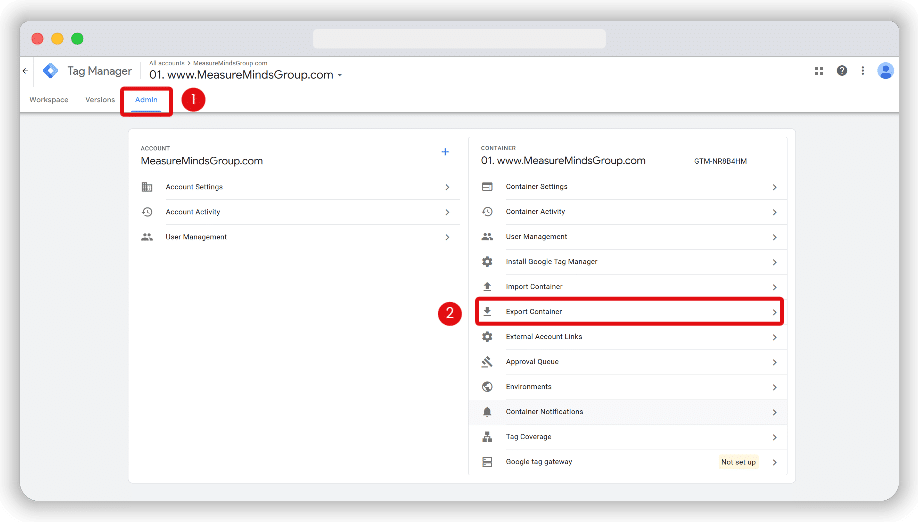 Exporting the GTM container with the correct tag, trigger & template