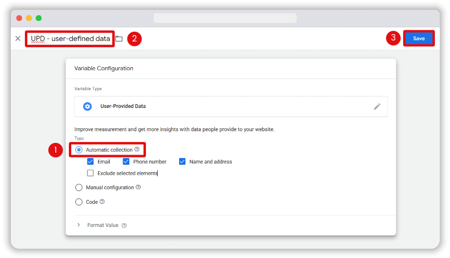 Steps to set automatic user-provided data variable
