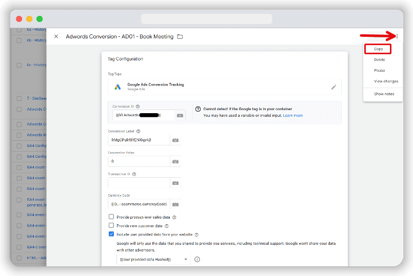 Exporting the GTM container with the correct tag, trigger & template