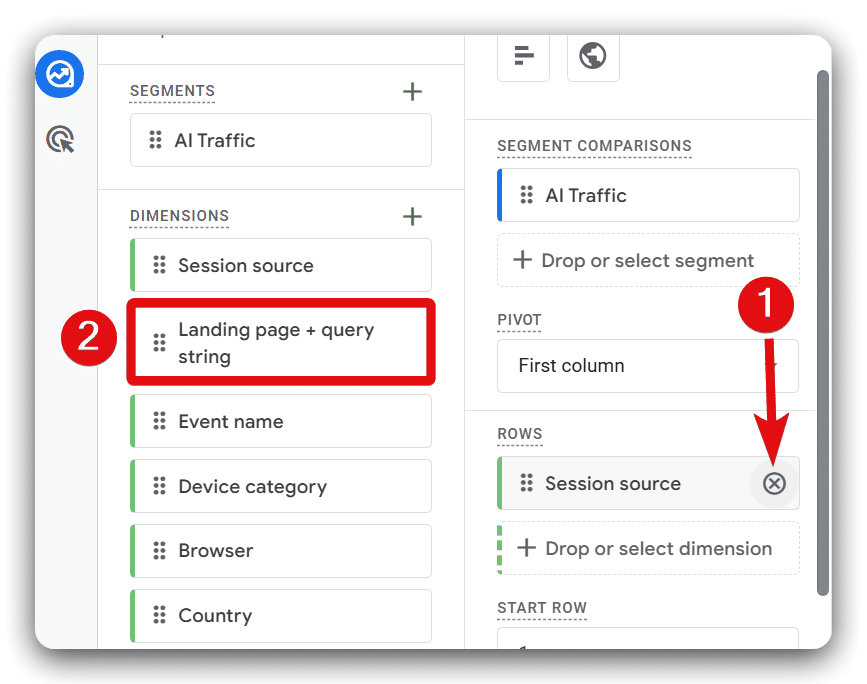 Removing a dimension from the row and then adding another dimension
