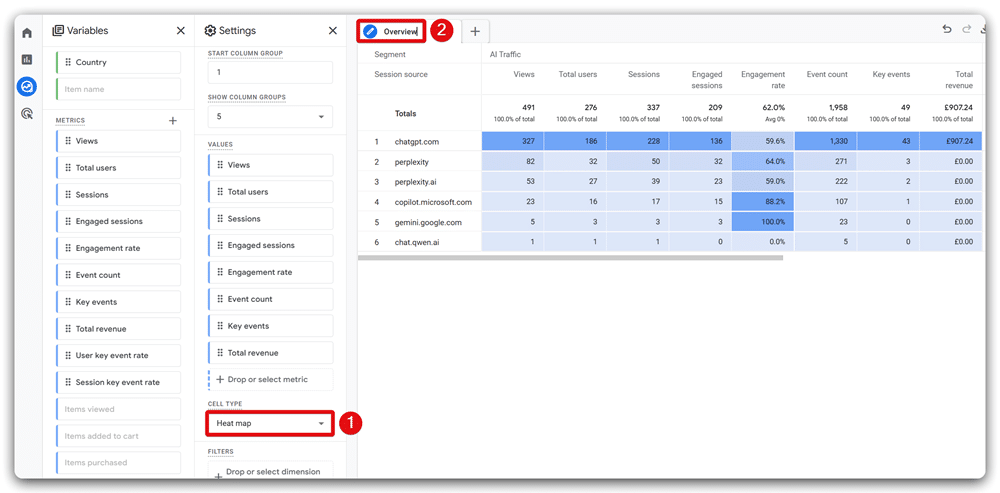 Renaming a exploration report and changing its cell type to heat map