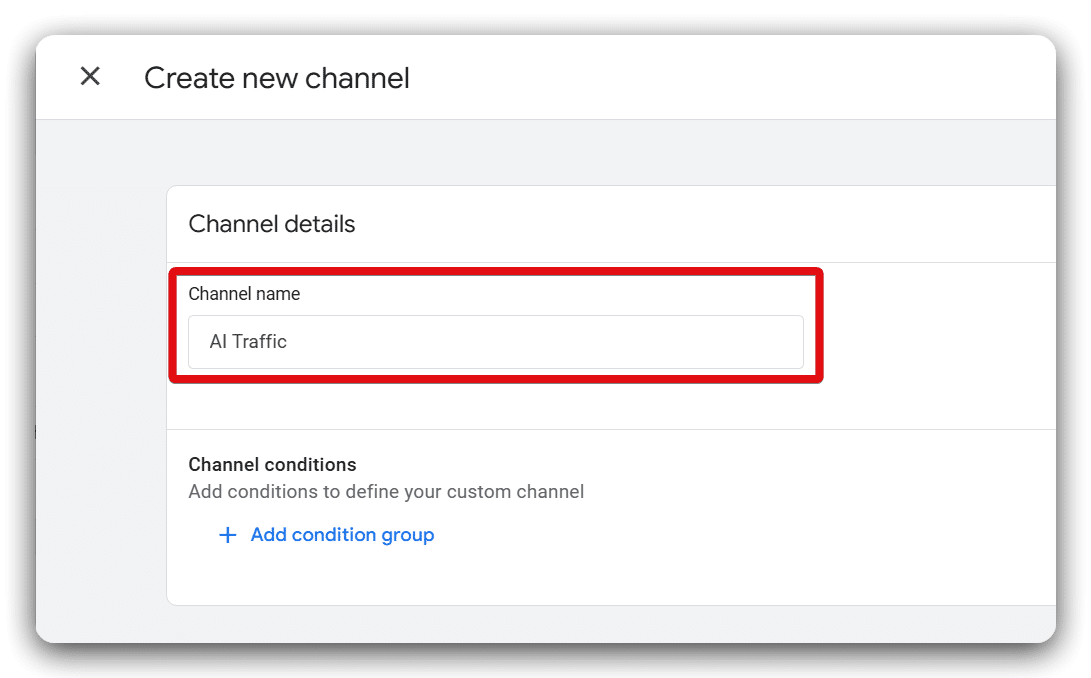 Section to give new traffic channel a name highlighted