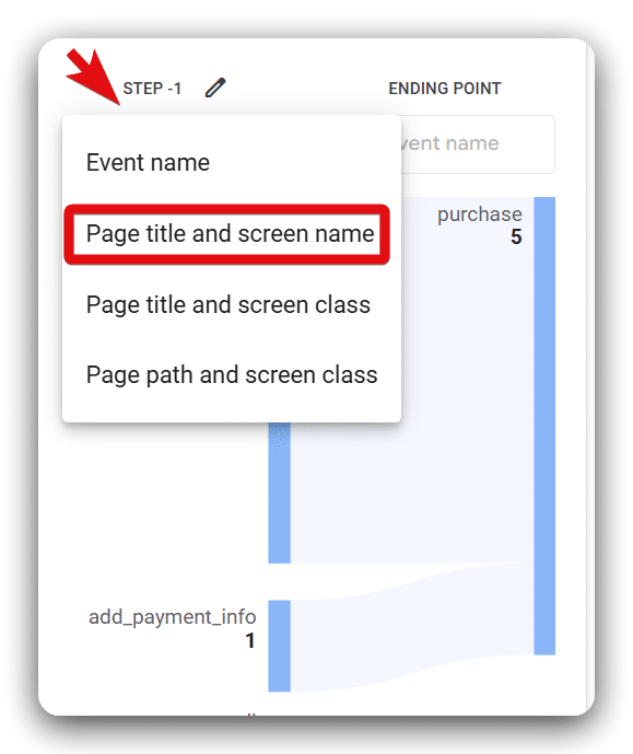 Selecting page name and screen class for the step 1