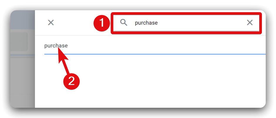 Selecting purchase as the event name