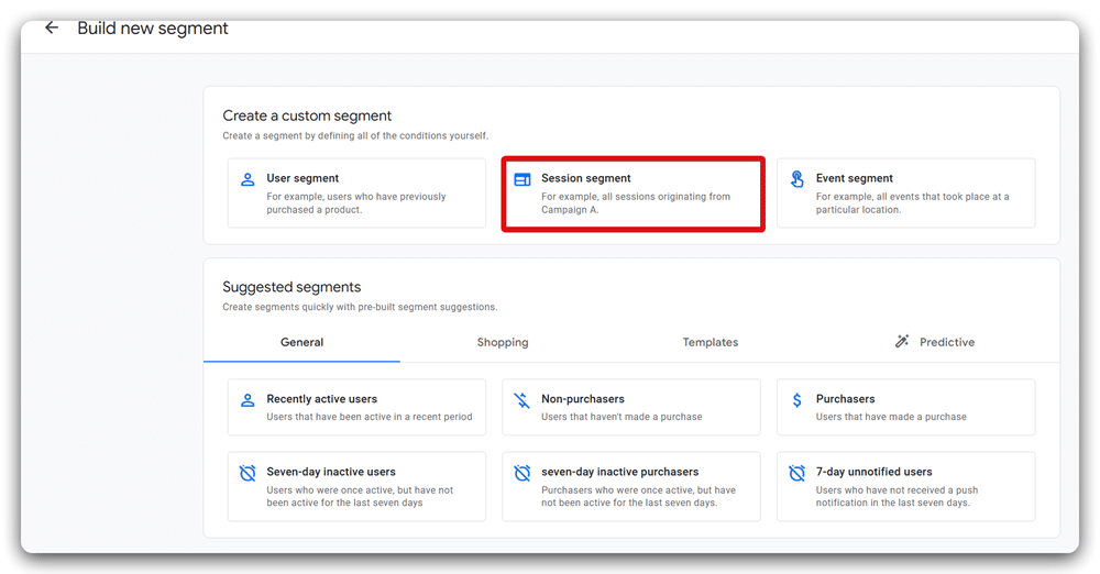 Session segment button is hightlighted
