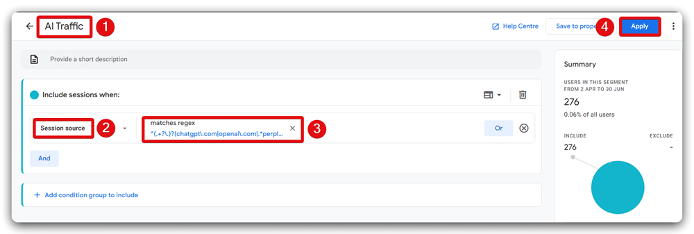 Setting up a segment in GA4