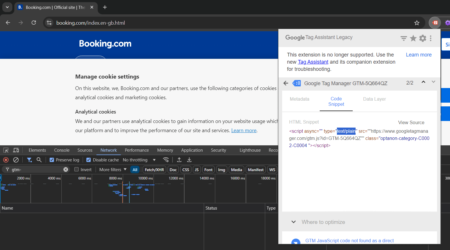 Example of a site using auto blocking for consent management