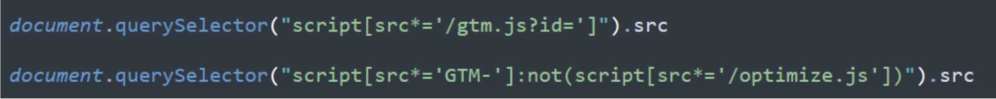 Javascript code to find the GTM id from the website code