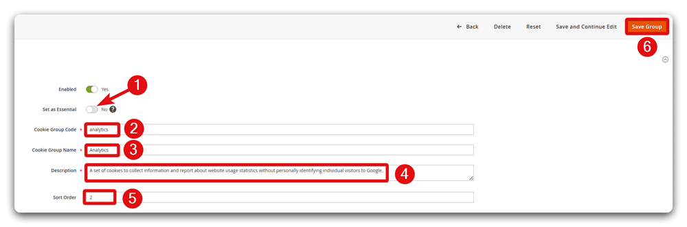 Steps to add or edit a cookie group