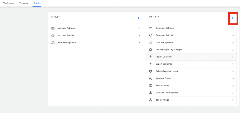 Plus button to create a new container