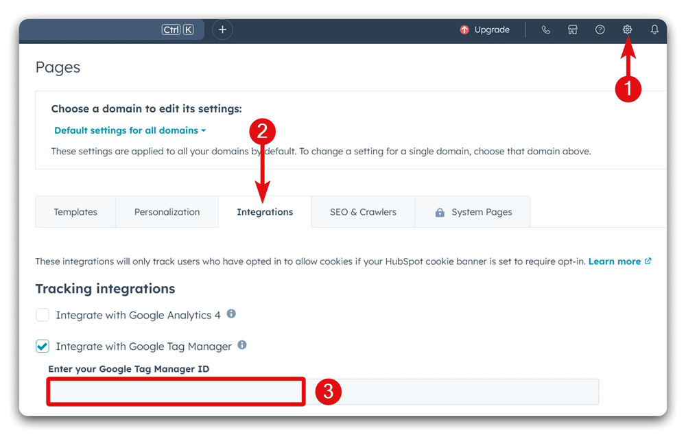 Steps to add Google Tag Manager id in hubspot website