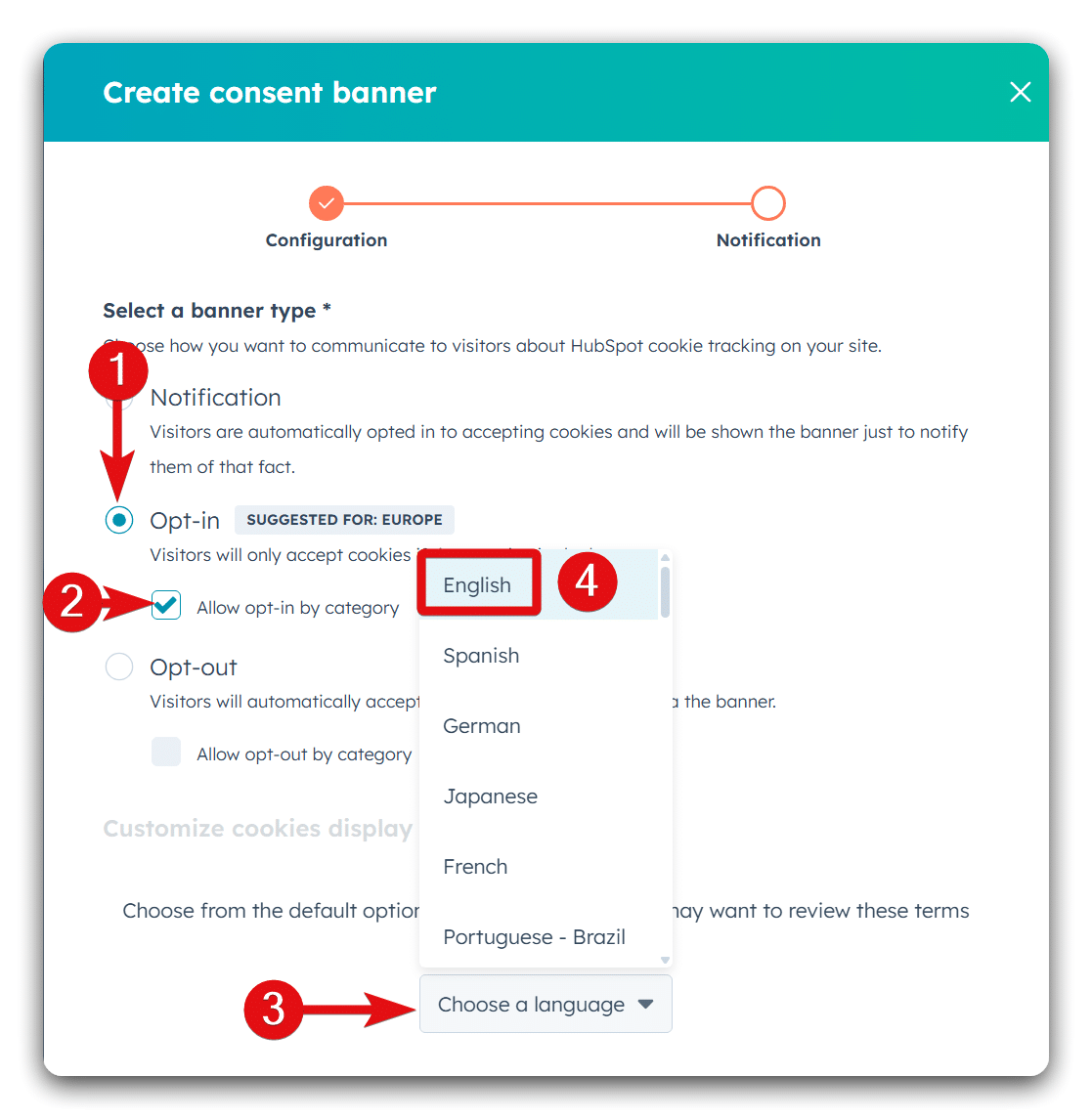 Addition settings while setting up consent banner in hubpost