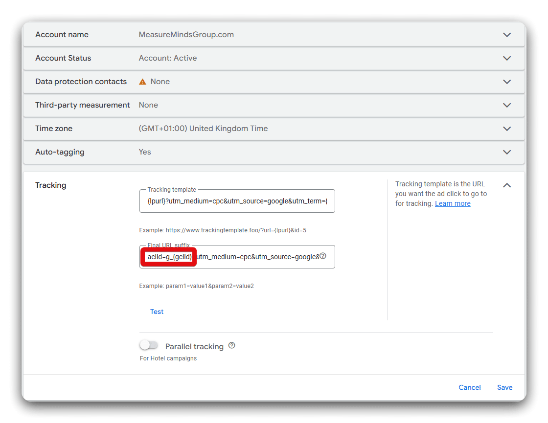Adding custom parameter to capture click id in google ads final url