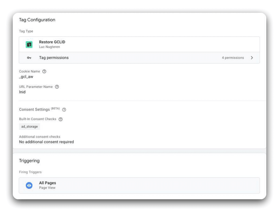 Tag template to restore GCLID parameter