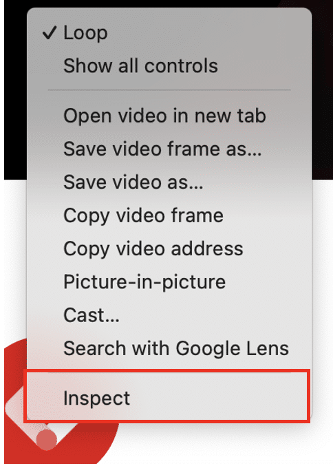 Inspect option of the chrome browser highlighted