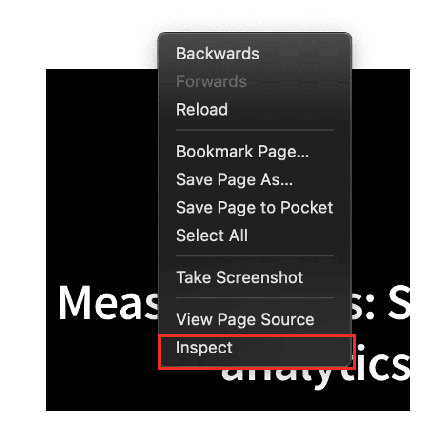 Inspect option highlighted for Mozila firefox browser