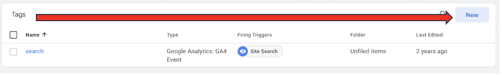 Button to create new tags highlighted