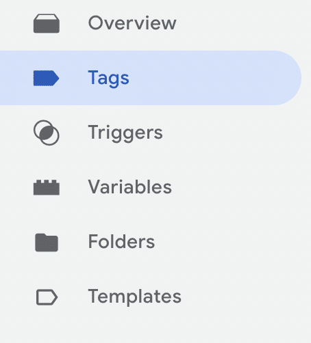 "Tags" option of a GTM account highlighted