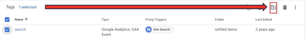 Icon that can be use to move tags to a certain folder highlighted