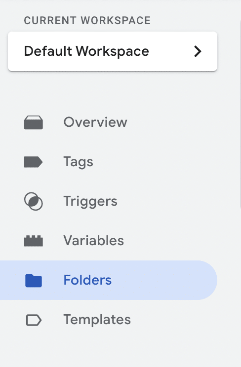 "Folders" option highlighted for a GTM account's dashboard