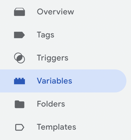 "Variables" option of GTM dashboard highlighted