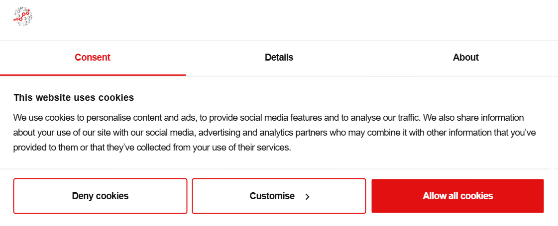 Example of a consent banner, the same one this website has