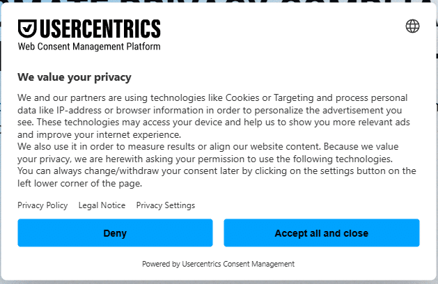 Example of an opt-in cookie banner