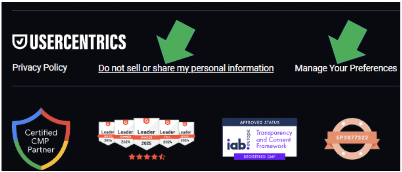 Cookie settings link from the bottom of the website