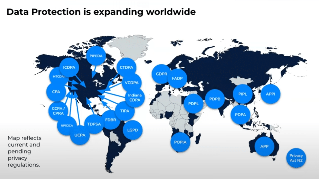 World map showing indicators mentioning all the available data privacy laws