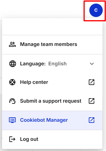 screenshot of cookiebot admin menu